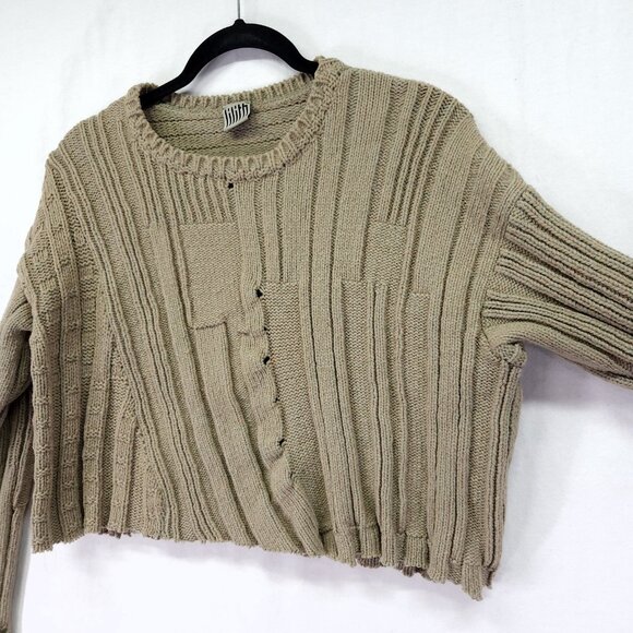 LILITH Wool Blend Cropped Sweater Size Medium Distress Green Long Sleeve - Picture 9 of 16